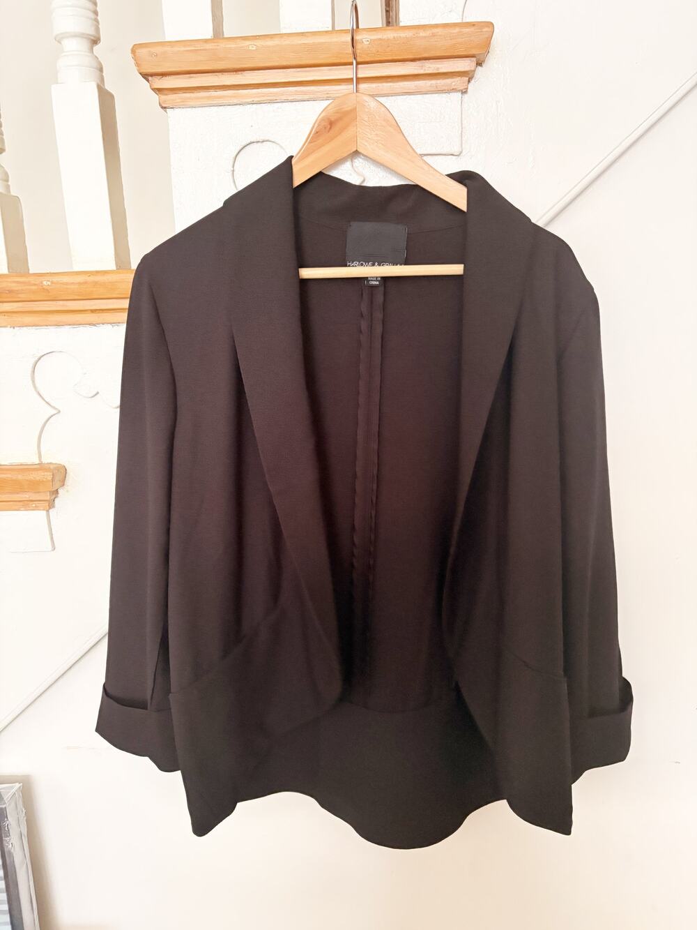 Harlowe & Graham Black Open Front Blazer Lightweight Career Jacket Office XL